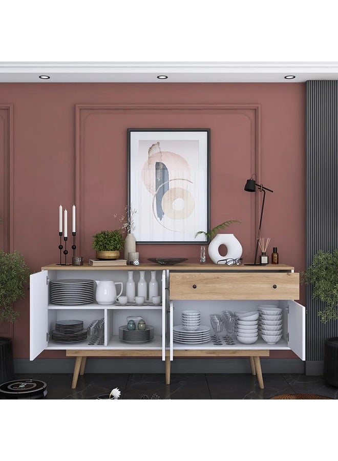 Home Canvas Rani GD110 Modern Console with Drawers and Lids White - Basket Walnut  - Image 4