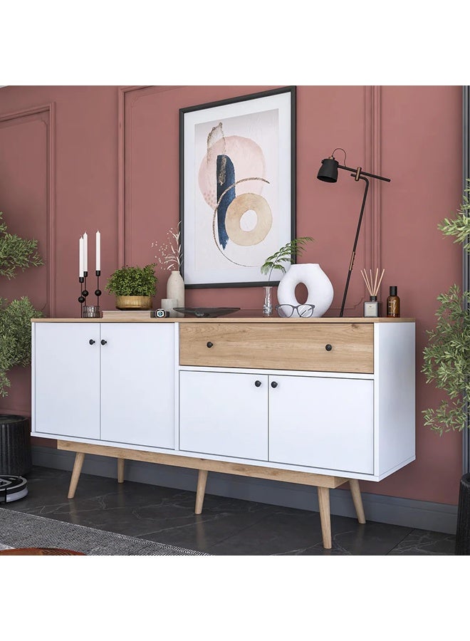 Home Canvas Rani GD110 Modern Console with Drawers and Lids White - Basket Walnut  - Image 5