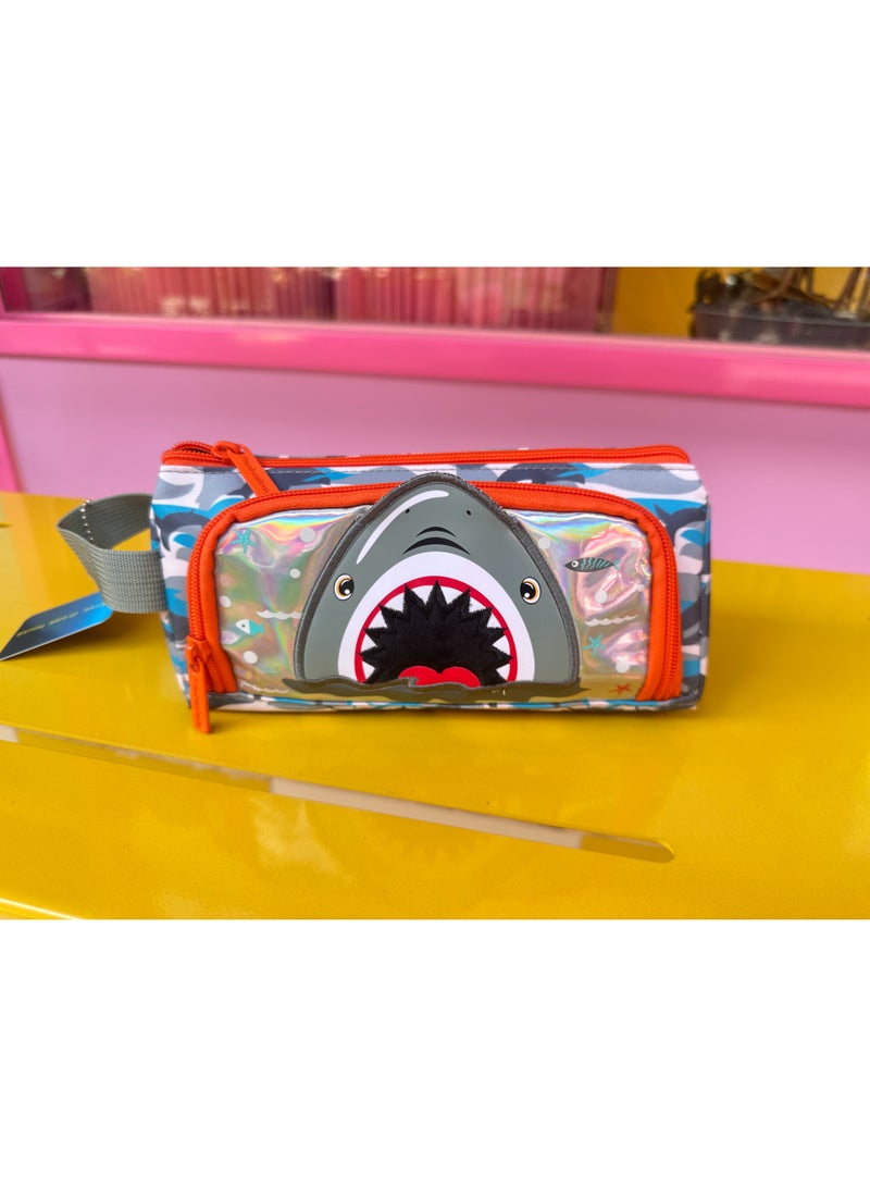 Five dream house Shark 3D Stereo Pencil Case 420D+PU Double Layer Large Capacity Student Pencil Bag 19 Colors Available - Image 1