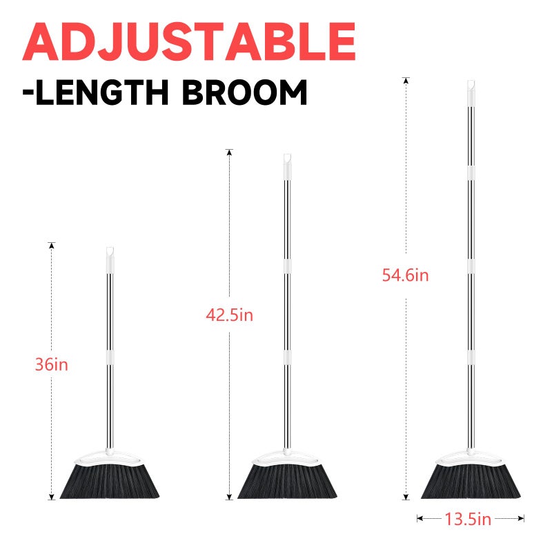 EZKEY Heavy Duty Broom, 54-inch Adjustable Long Handle Angle Brooms Large Brooms for Sweeping Indoor and Outdoor Commercial Broom for Home Kitchen Patio Garage Porch Courtyard Classroom, White - Image 2