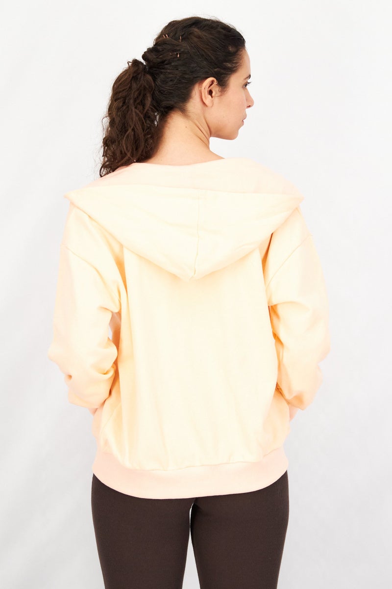 Ocean Pacific Women Hooded Neck Graphic Full Zip Sweatshirt, Tropical Peach - Image 4
