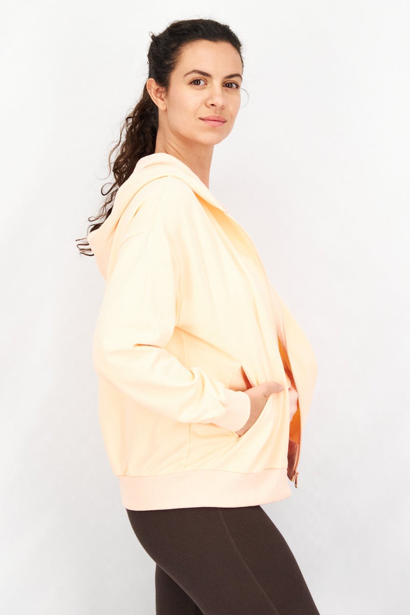 Ocean Pacific Women Hooded Neck Graphic Full Zip Sweatshirt, Tropical Peach - Image 2