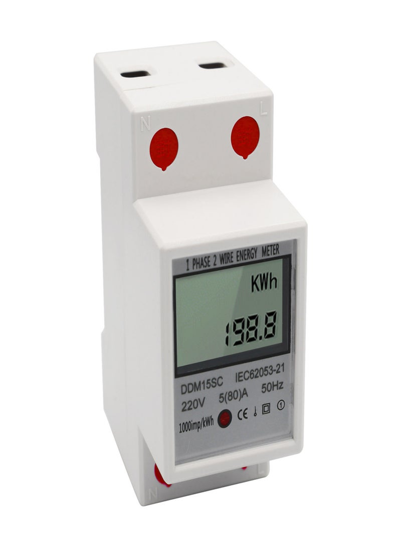 LCD Digital Display Single Phase DIN-Rail Energy Meter 5-80A 220V 50Hz Electronic KWh Meter Power Consumption Monitor DDM15SC - Image 1