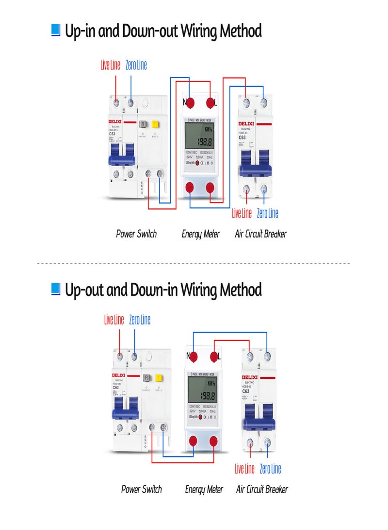 LCD Digital Display Single Phase DIN-Rail Energy Meter 5-80A 220V 50Hz Electronic KWh Meter Power Consumption Monitor DDM15SC - Image 2