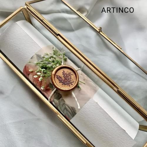 ARTINCO Art India Collections Glass Jewelry Box Invitation Box in Shiny Gold, Clear Glass Scroll Colour - Brass (size - 9x2x2 inches) (Handmade & Brass and Mirror Material) - Image 2
