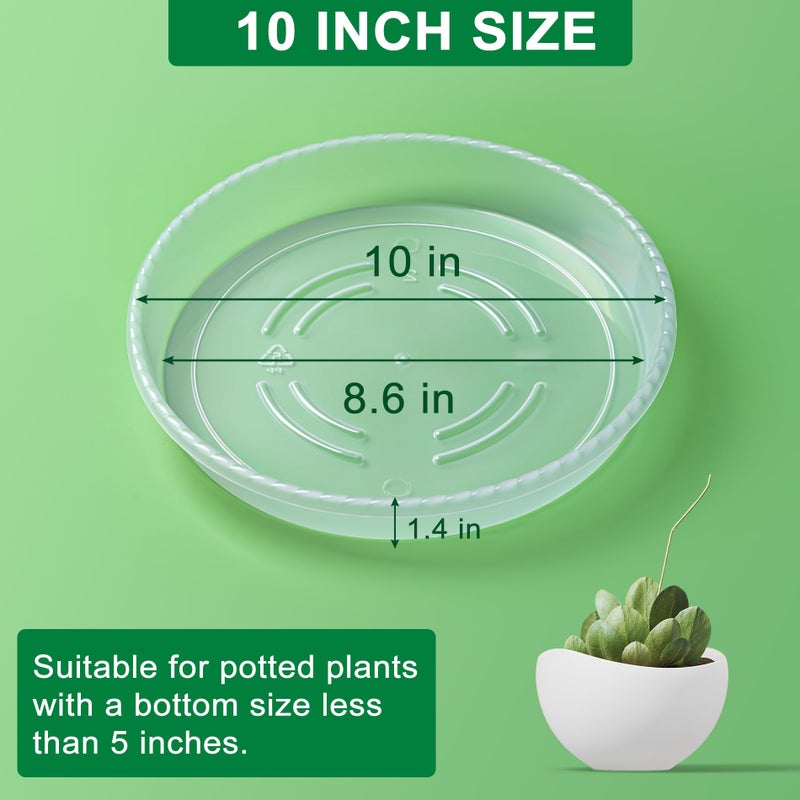 Hoewina Plant Saucer Tray - 6 Pack 10 Inch Plastic Plant Trays for Pots with Plant Tray Design - Clear Plant Saucers for Outdoors and Indoors Use - Plant Pot Saucers for Potted Plants - Plant Drip Trays - Image 2