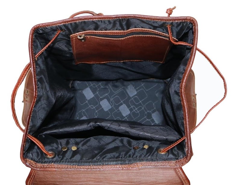 Jaald 21" Brown Leather Laptop Backpack Vintage Rucksack Travel Mochila Knapsack - Image 4