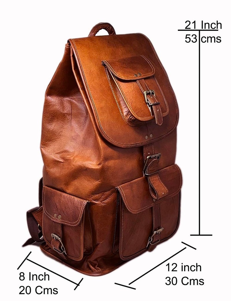 Jaald 21" Brown Leather Laptop Backpack Vintage Rucksack Travel Mochila Knapsack - Image 2