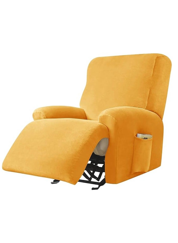 عام غطاء مكون من 4 قطع من المخمل لروم الاسترخاء، قماش فائق المرونة مع جيوب جانبية، مناسب لغرفة المعيشة، غطاء لكراسي الصوفا، مناسبة لعرض عرض المقعد من 58 إلى 89 سم (ذهبى). - Image 1