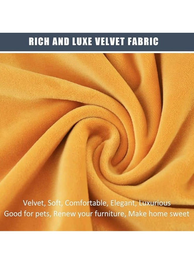 عام غطاء مكون من 4 قطع من المخمل لروم الاسترخاء، قماش فائق المرونة مع جيوب جانبية، مناسب لغرفة المعيشة، غطاء لكراسي الصوفا، مناسبة لعرض عرض المقعد من 58 إلى 89 سم (ذهبى). - Image 2