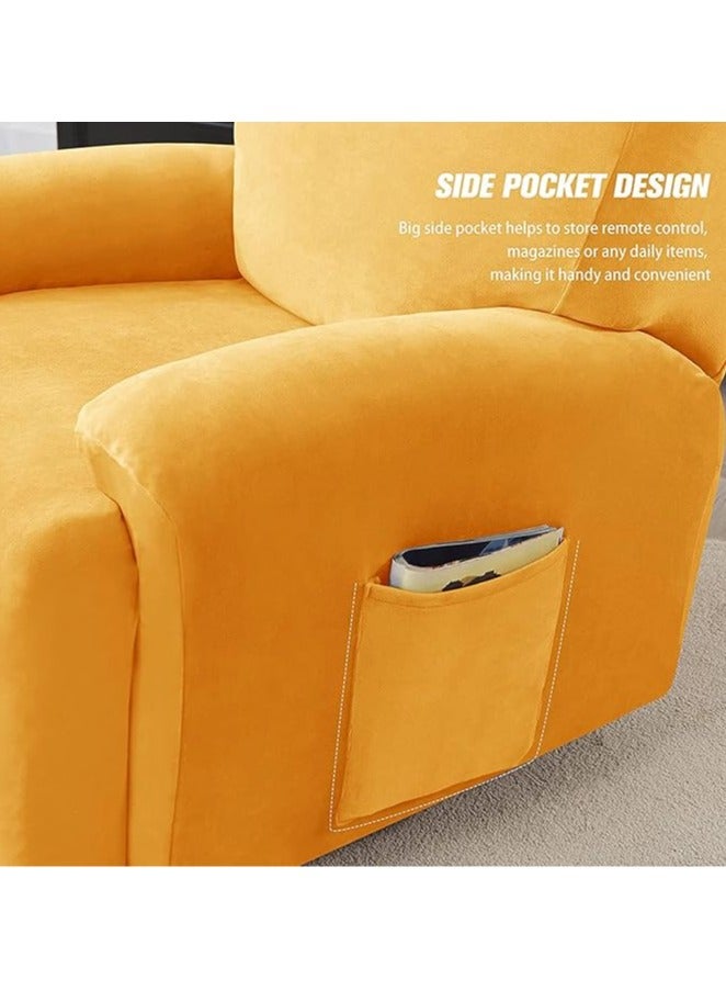 عام غطاء مكون من 4 قطع من المخمل لروم الاسترخاء، قماش فائق المرونة مع جيوب جانبية، مناسب لغرفة المعيشة، غطاء لكراسي الصوفا، مناسبة لعرض عرض المقعد من 58 إلى 89 سم (ذهبى). - Image 4