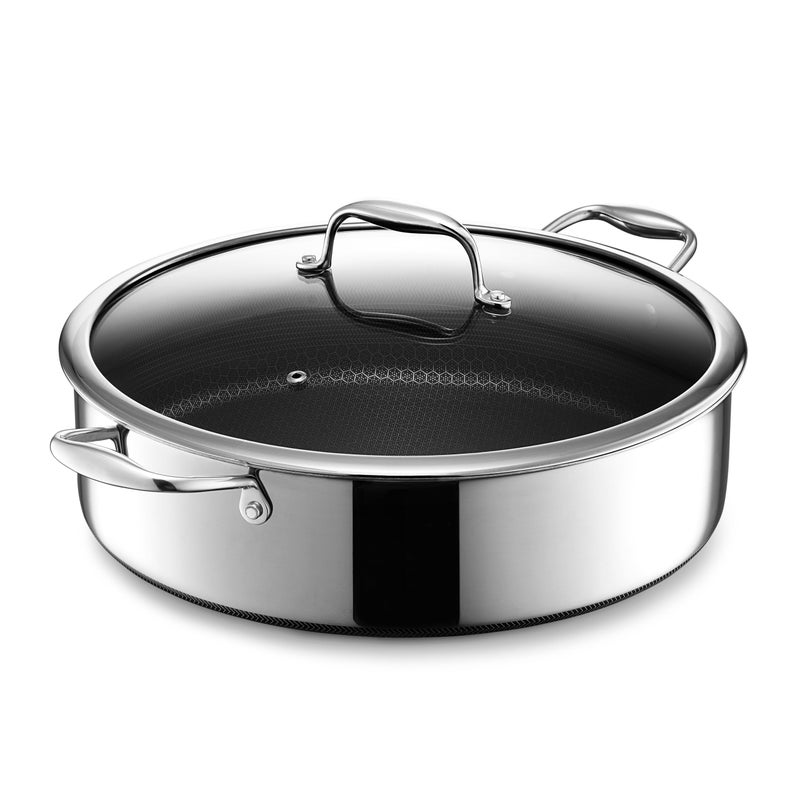 HexClad HexClad Hybrid Nonstick 7Quart Saut Pan with Tempered Glass Lid Chicken Fryer StayCool Handles DishwasherFriendly OvenSafe Up to 900F InductionReady Compatible with All Cooktops 