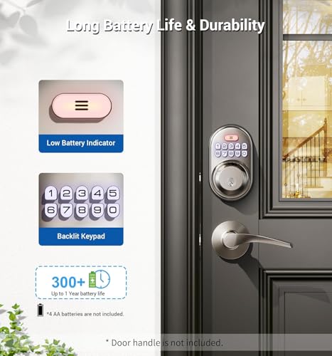 Veise Keyless Entry Door Lock, Electronic Keypad Deadbolt, Keyed Entry, Auto Lock, Anti-Peeking Password, Back Lit & Easy Installation Design, Satin Nickel - Image 5