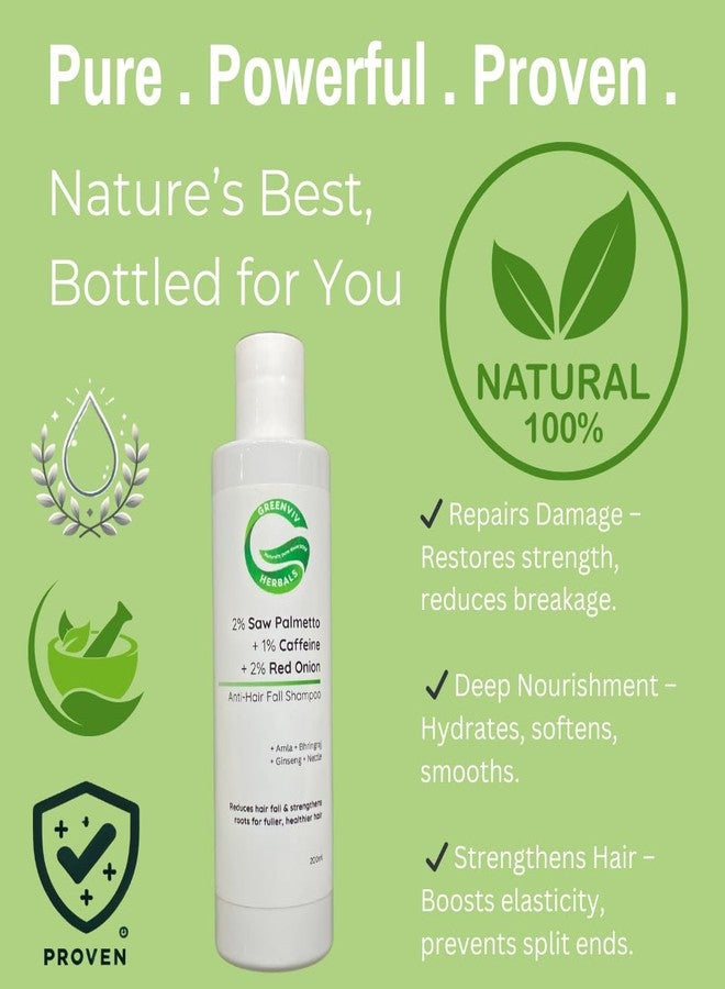 Greenviv Saw Palmetto Anti-Hair Fall Shampoo | with Caffeine & Red Onion | DHT Blocker, Strengthens Roots & Reduces Hair Fall | Sulphates & Paraben-Free | For Women & Men | 200 ml - Image 2