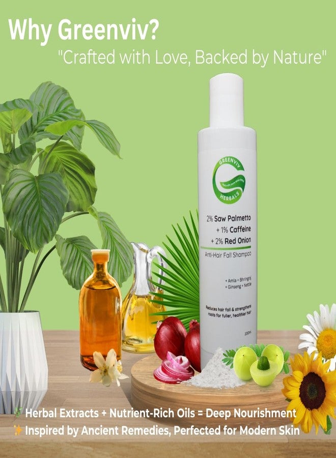 Greenviv Saw Palmetto Anti-Hair Fall Shampoo | with Caffeine & Red Onion | DHT Blocker, Strengthens Roots & Reduces Hair Fall | Sulphates & Paraben-Free | For Women & Men | 200 ml - Image 4