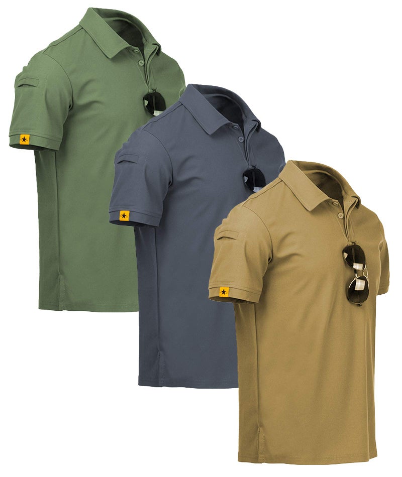 ZITY 3 Pack Mens Polo Shirt Short Sleeve Sports Performance Business Casual Golf Shirts for Men Collared Tactical T-Shirts Khaki Grey Green X-Large - Image 1