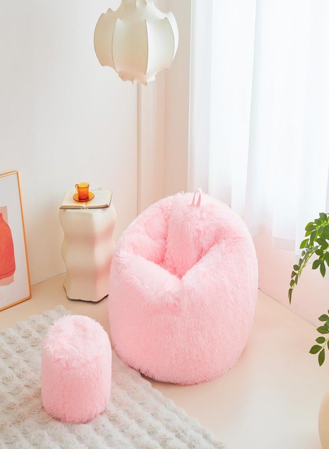 ERLOXO Fluffy soft pink bean bag chair cover, for Living Room (No Filler), plush faux fur Stuffed Animal Storage Big Gaming Bean Bag Chair Cover ,Fuzzy Fuzzy Decor Home for girls, kids, teens, and adults - Image 2