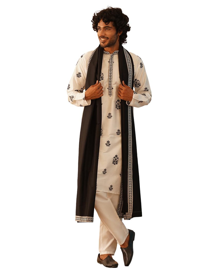 Jompers Classic Silk Blend Embroidered Kurta Pyjama Set with Dupatta - Image 1
