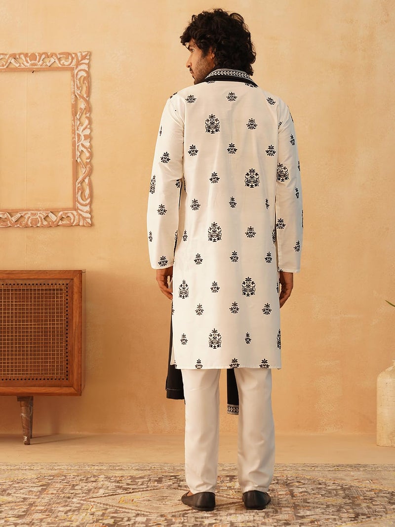 Jompers Classic Silk Blend Embroidered Kurta Pyjama Set with Dupatta - Image 3