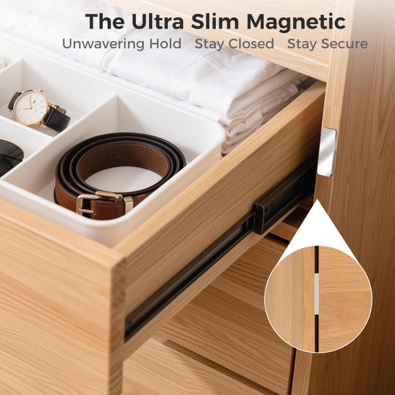 PHIXBEAR Magnetic Door Catch, 10 Pack No Drilling Ultra Thin Cabinet Door Magnets for Closure, Strong Adhesive Drawer Magnet to Stay Closed, Stainless Steel Cabinet Latch - Image 3
