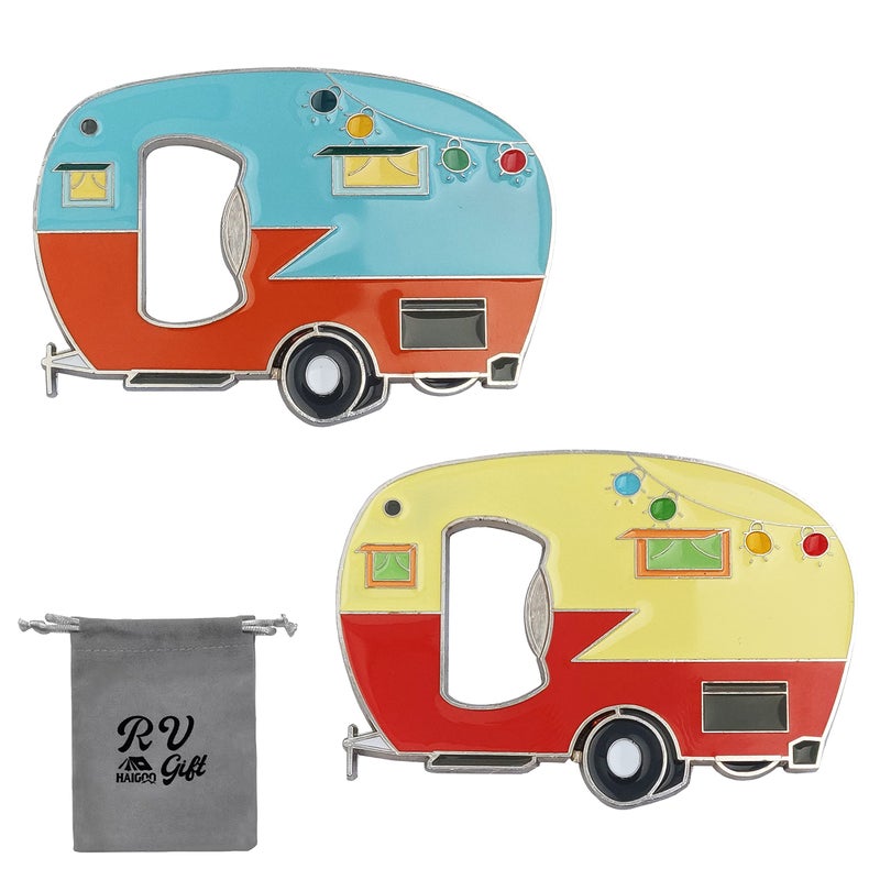 Haigoo Magnetic Bottle Opener with Cap Catcher 2 Pack RV Camper Bottle Opener Zinc Alloy BlueYellow