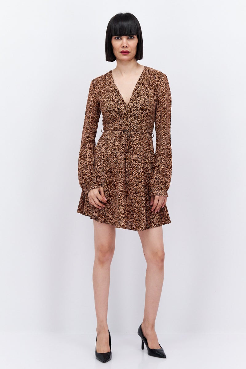 GLAMOROUS Women Animal Print Mini Dress, Black/Brown - Image 2