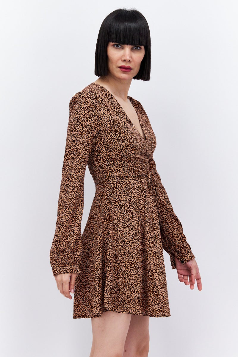 GLAMOROUS Women Animal Print Mini Dress, Black/Brown - Image 4