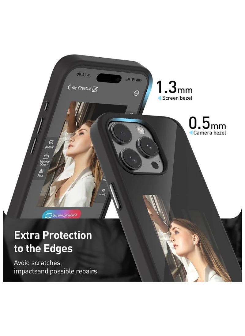 iPhone 16 NFC E Ink Display Case with 3.5" Smart Screen - DIY Image Projection, Premium Frame, Velvet Interior, Shock-Resistant Anti-Slip Protection