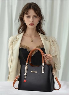 Generic Simple Contrast Color Handbag for Women PU Leather Large Capacity Multi-laminated Tote Bag Hardware Accessories Shoulder Crossbody Bag for Mother and Wife Ideal for Birthday Gifts or Ramadan  - Image 2
