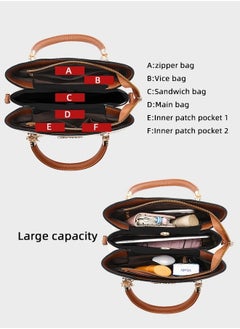 Generic Simple Contrast Color Handbag for Women PU Leather Large Capacity Multi-laminated Tote Bag Hardware Accessories Shoulder Crossbody Bag for Mother and Wife Ideal for Birthday Gifts or Ramadan  - Image 3