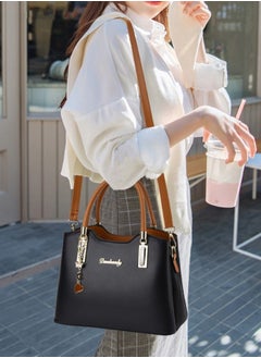 Generic Simple Contrast Color Handbag for Women PU Leather Large Capacity Multi-laminated Tote Bag Hardware Accessories Shoulder Crossbody Bag for Mother and Wife Ideal for Birthday Gifts or Ramadan  - Image 4