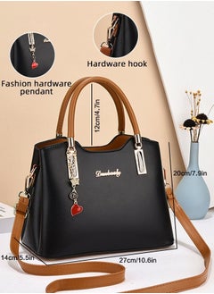 Generic Simple Contrast Color Handbag for Women PU Leather Large Capacity Multi-laminated Tote Bag Hardware Accessories Shoulder Crossbody Bag for Mother and Wife Ideal for Birthday Gifts or Ramadan  - Image 5