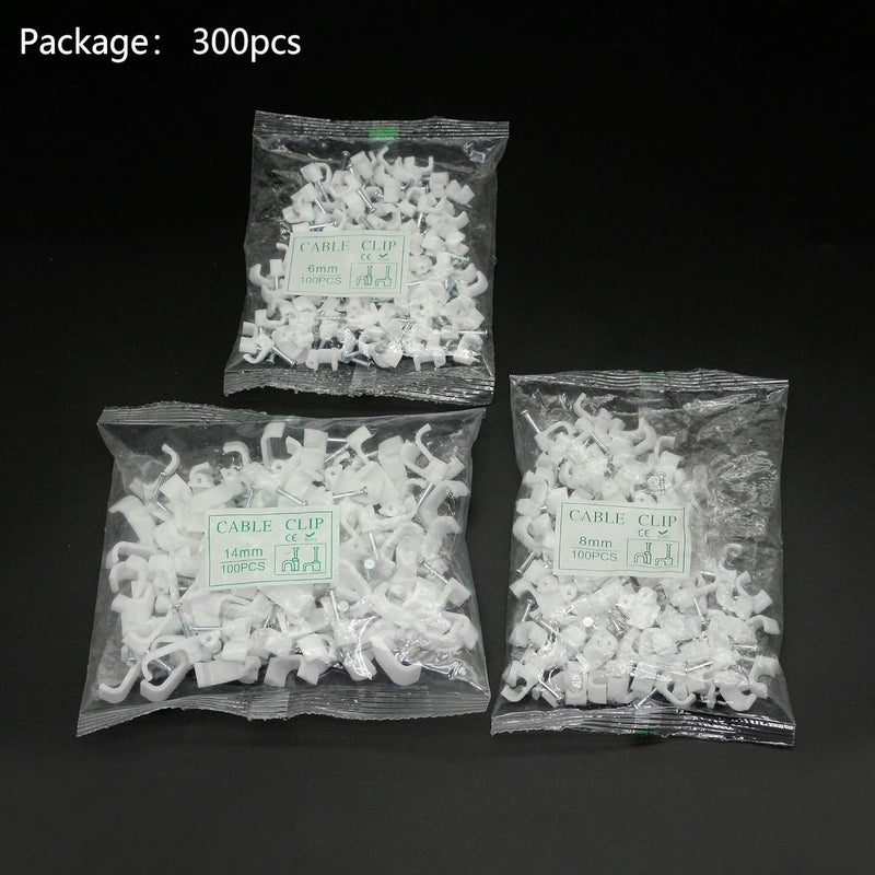SinLoon 300pcs Cable Clips with Steel Nails 6mm 8mm 14mm Wire Holders Durable UV Resistant Plastic Clips Help Organize Coax Ethernet and Other CordsSquare - Image 3