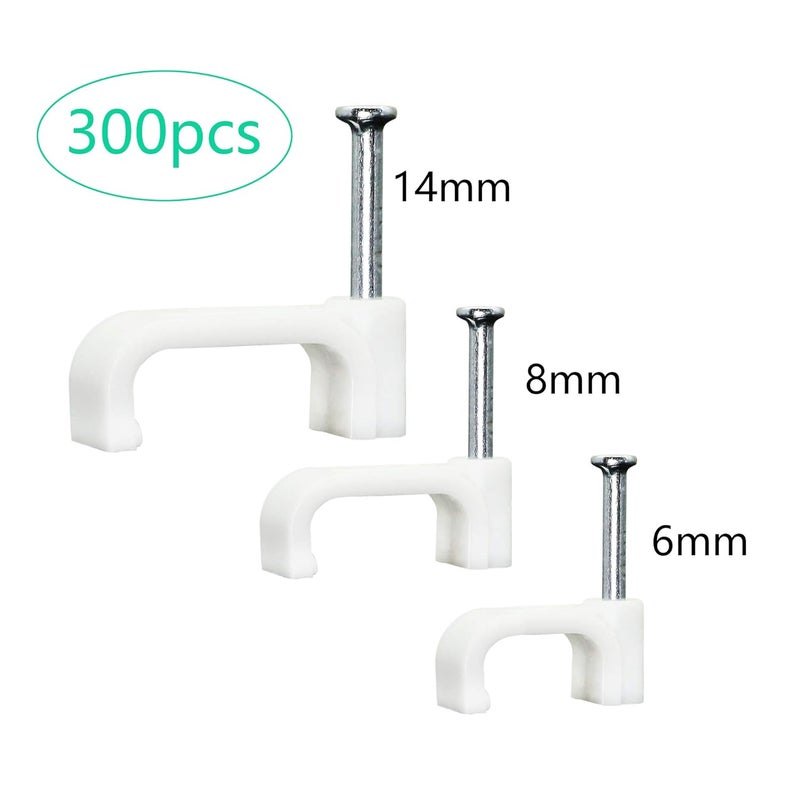 SinLoon 300pcs Cable Clips with Steel Nails 6mm 8mm 14mm Wire Holders Durable UV Resistant Plastic Clips Help Organize Coax Ethernet and Other CordsSquare - Image 2