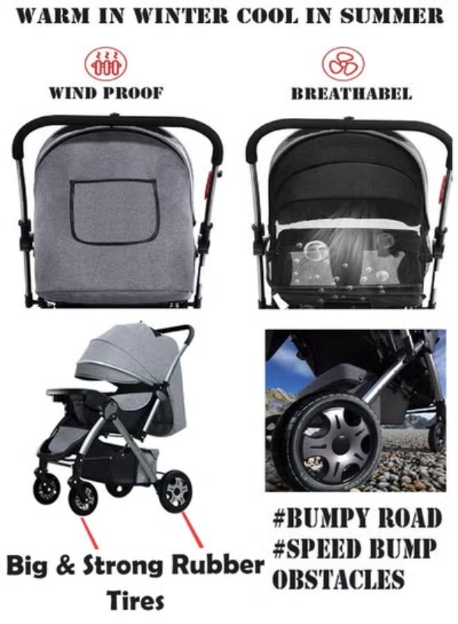 keke Deluxe Foldable Baby Stroller - Portable Multifunctional Travel Pram For Newborns And Infants With Four-Wheel Suspension - Image 2