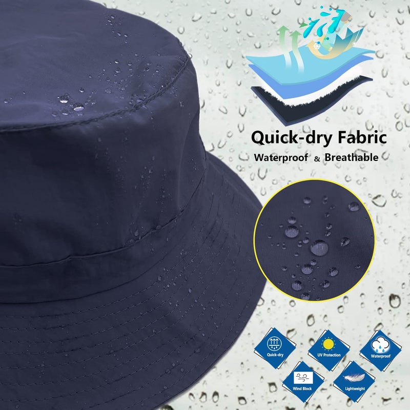 woogwin Waterproof Bucket Rain Hat with Chin Strap Quick Dry Packable Boonie Sun Hat Safari Hat UV Protection(Navy) - Image 3