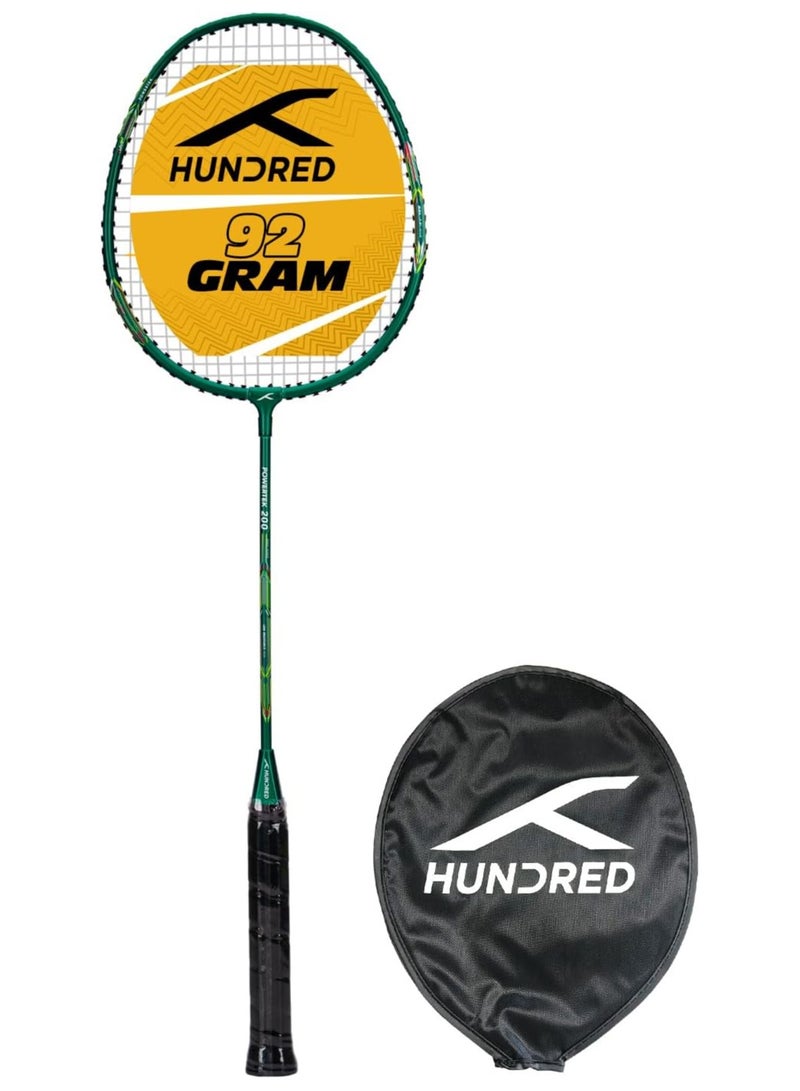 هندرد مضرب كرة الريشة Powertek 200 PRO مع غطاء للرأس | الحجم: قياسي | حجم المقبض: G5) | موتر | المادة: الألومنيوم | للاعبين المتوسطين | الوزن: 95 جرام | الحد الأقصى لشد السلسلة - 18-20 رطلاً - Image 1