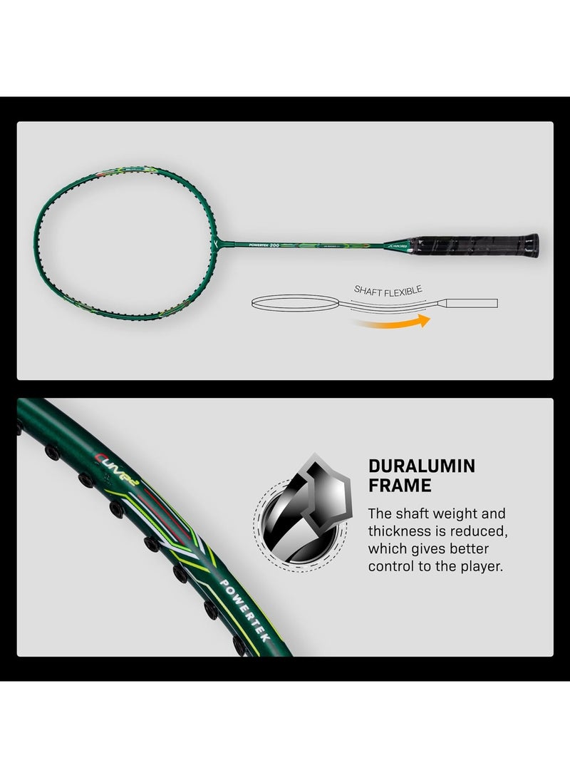 هندرد مضرب كرة الريشة Powertek 200 PRO مع غطاء للرأس | الحجم: قياسي | حجم المقبض: G5) | موتر | المادة: الألومنيوم | للاعبين المتوسطين | الوزن: 95 جرام | الحد الأقصى لشد السلسلة - 18-20 رطلاً - Image 4