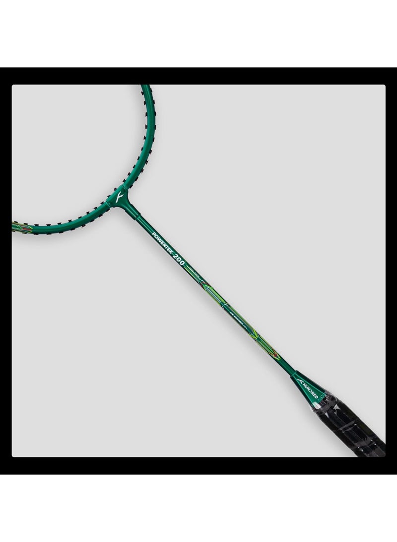 هندرد مضرب كرة الريشة Powertek 200 PRO مع غطاء للرأس | الحجم: قياسي | حجم المقبض: G5) | موتر | المادة: الألومنيوم | للاعبين المتوسطين | الوزن: 95 جرام | الحد الأقصى لشد السلسلة - 18-20 رطلاً - Image 5