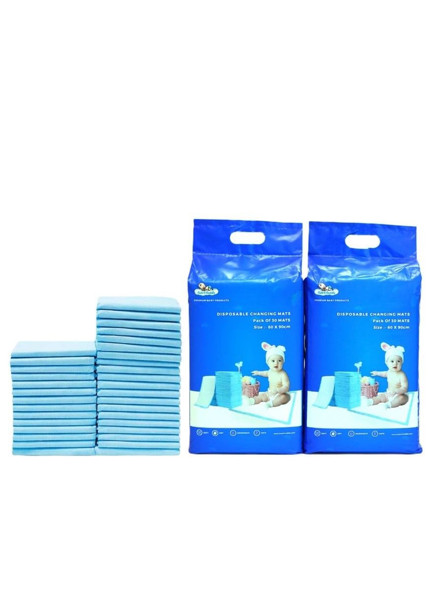 Pack Of 60 Disposable Changing Soft Ultra Absorbent Waterproof Diaper Mess-Free Changing Mat Liners, 60 CM X 90 CM