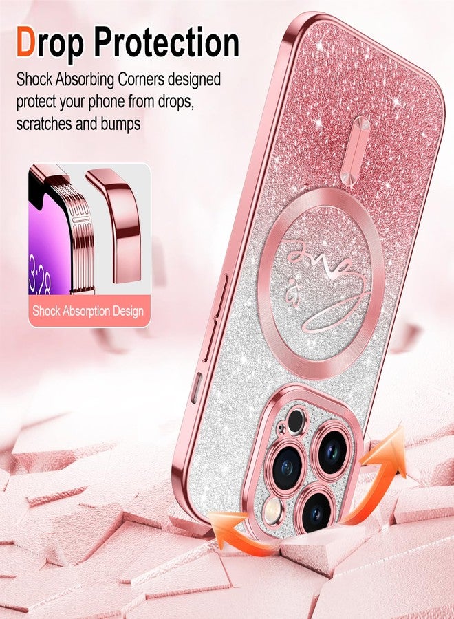 Hython for iPhone 14 Pro Max Case Glitter, Compatible with MagSafe Love Heart Magnetic Clear Phone Cases for Women Girls, Full Camera Protection Sparkle Plating Shockproof Protective Cover, Pink - Image 5