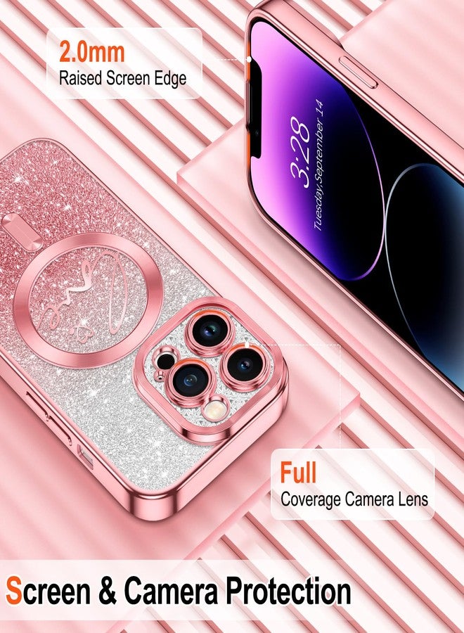 Hython for iPhone 14 Pro Max Case Glitter, Compatible with MagSafe Love Heart Magnetic Clear Phone Cases for Women Girls, Full Camera Protection Sparkle Plating Shockproof Protective Cover, Pink - Image 4