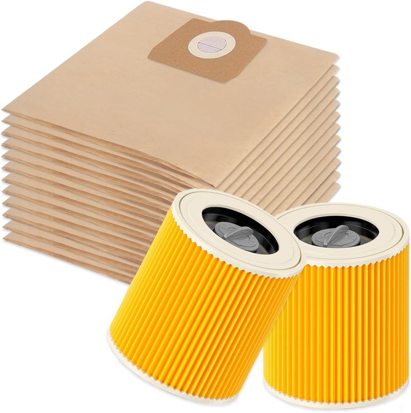 Tomkity 10 Kärcher Vacuum Cleaner Bags with 2 Filters Replacement for Kärcher WD3 WD2 WD1 MV2 MV3 SE 4002, Filter Set KFI 357 Bags (6.959-130.0) and Filter (6.414-552.0) - Image 1