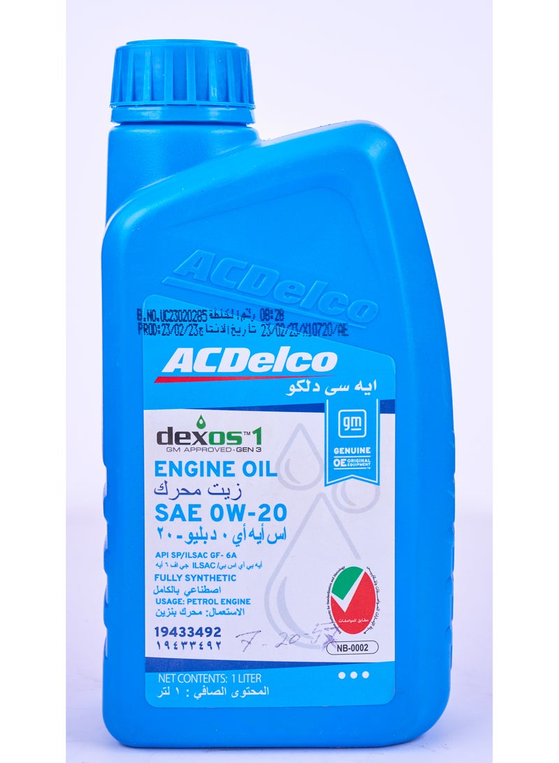 إيه سي ديلكو زيت المحرك 0W20 dexos1 الجيل 3-1 لتر بلاستيك صناعي كامل API SP /ILSAC GF-6A E,A