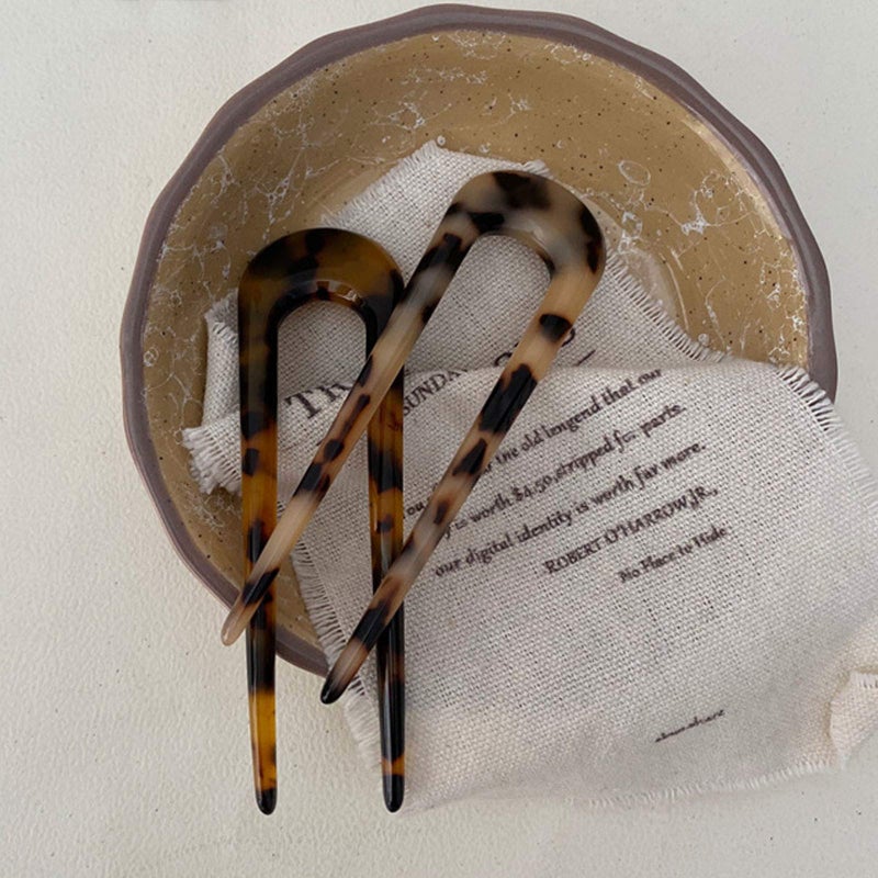 Benefree 2 Pack Benefree French Style Cellulose Acetate Tortoise Shell U Shaped Hair Pins Fork 2 Prong Updo Chignon Pin for Women Girls Hairstyle Accessoriesï¼ˆTortoiseshell and White Tortoiseshell) - Image 4