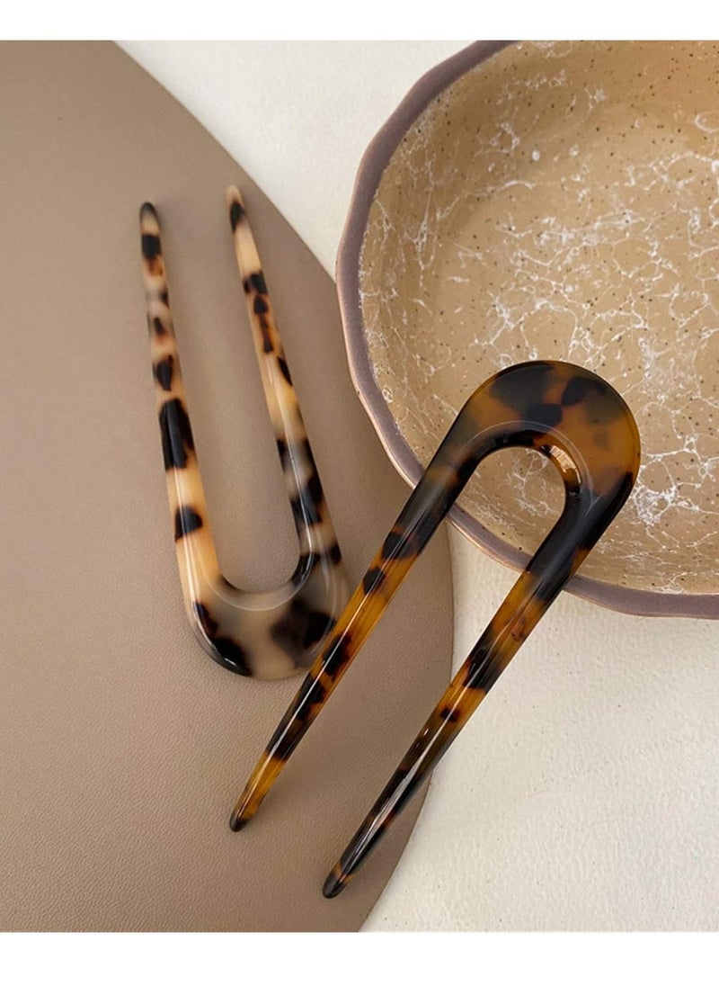Benefree - 2 Pack Benefree French Style Cellulose Acetate Tortoise Shell U Shaped Hair Pins Fork 2 Prong Updo Chignon Pin for Women Girls Hairstyle Accessories（Tortoiseshell and White Tortoiseshell) - Image 1