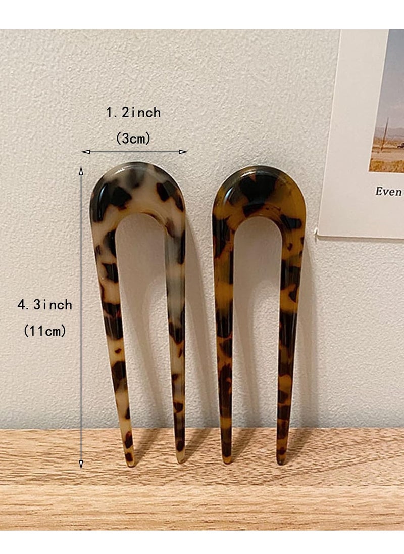 Benefree - 2 Pack Benefree French Style Cellulose Acetate Tortoise Shell U Shaped Hair Pins Fork 2 Prong Updo Chignon Pin for Women Girls Hairstyle Accessories（Tortoiseshell and White Tortoiseshell) - Image 1