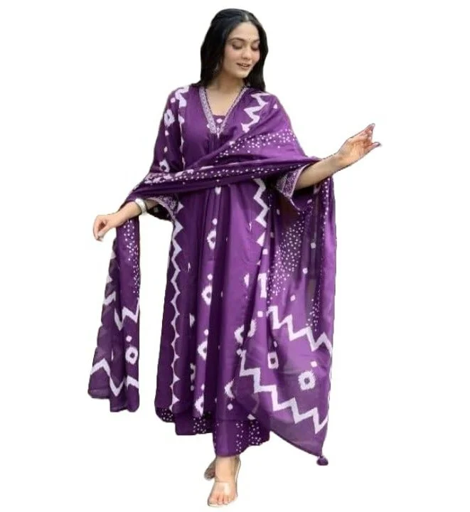 جو سريكي كورتا أناركالي مطبوعة من منطقة فيسكوز من GoSriKi مع قصر ودوباتا (بنفسجي تشاكريكا - GS_L_Purple_Large)