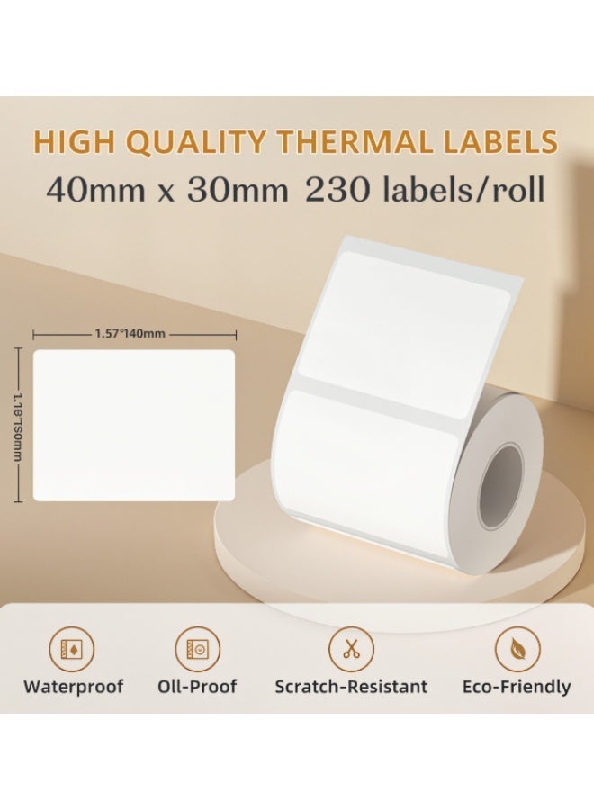 Hirospace 230 Labels/Roll White Thermal Label Tape (40×30mm) - Waterproof, Oil-Resistant Replacement Roll for Barcode and General Label Printing Ideal for Home, Office & Business Label Makers - Image 2