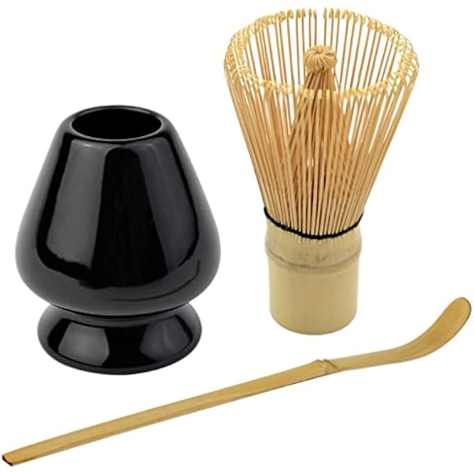 Excefore Japanese Tea Set Matcha Ceremony Accessories Matcha Blender Traditional Matcha Tool Set Blender Tea Spoon 3 Piece Set Black - Image 1